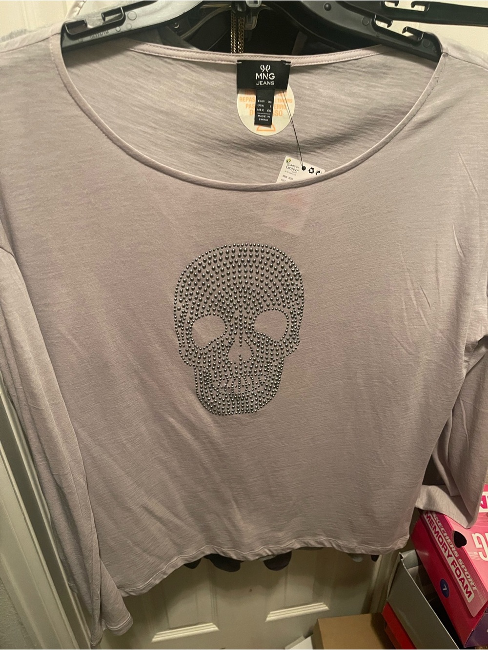 Ming Jeans Light Lavender Long Sleeve Tee with Crystal Skull NWT Size Large